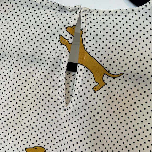 Zara Women Mustard Dachshund Dog Print Polka Dot Blouse – XS - Picture 7 of 8